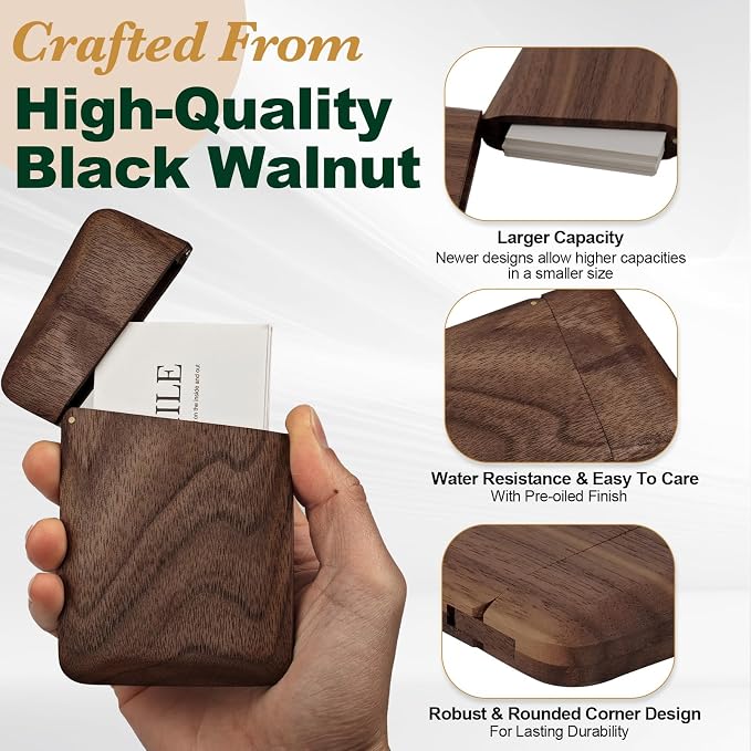 Yookin Wood Business Card Holder Wooden Magnetic Business Card Case Portable — view 3