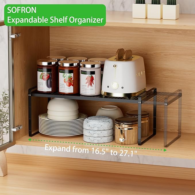 SOFRON Expandable Cabinet Storage Shelf Stackable Organizer Rack — view 4