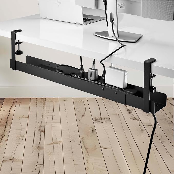 StarTech.com Under Desk Cable Management Tray, Length Adjustable, Clamp-On