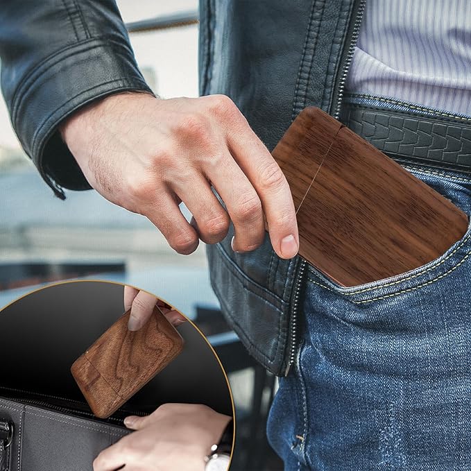 Yookin Wood Business Card Holder Wooden Magnetic Business Card Case Portable — view 7