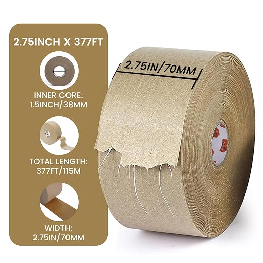TAPEBEAR 1.5" Core Water Activated Tape, Fiber Reinforced Gummed Tape 2.75inch — view 5