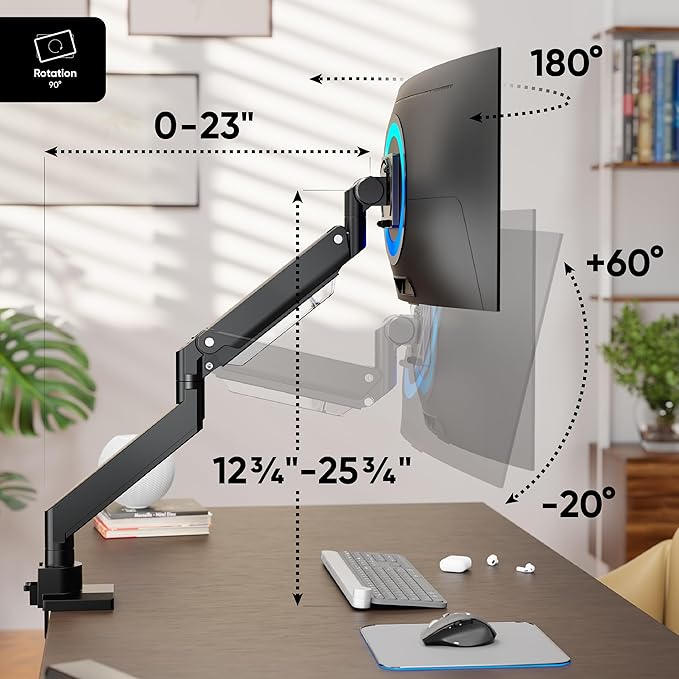 ONKRON Heavy Duty Monitor Arm for 17-57 Inch Screens up to 59.4 lbs, Ultrawide — view 2