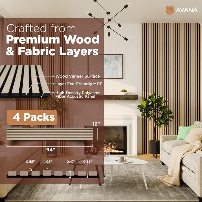 Avana Acoustic Wood Wall Panels – 94.4 x 12.6 Inch White Oak Acoustic Panels 4 — view 4