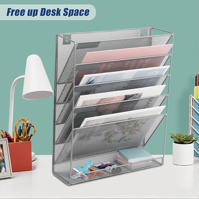 EASEPRES Desk File Organizer Mesh 6-Tier, Hanging Wall Mount Document — view 6