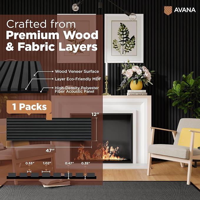 Avana Modern Acoustic Wood Wall Panels – 47.2 x 12.6 Inch Black Oak Acoustic — view 4