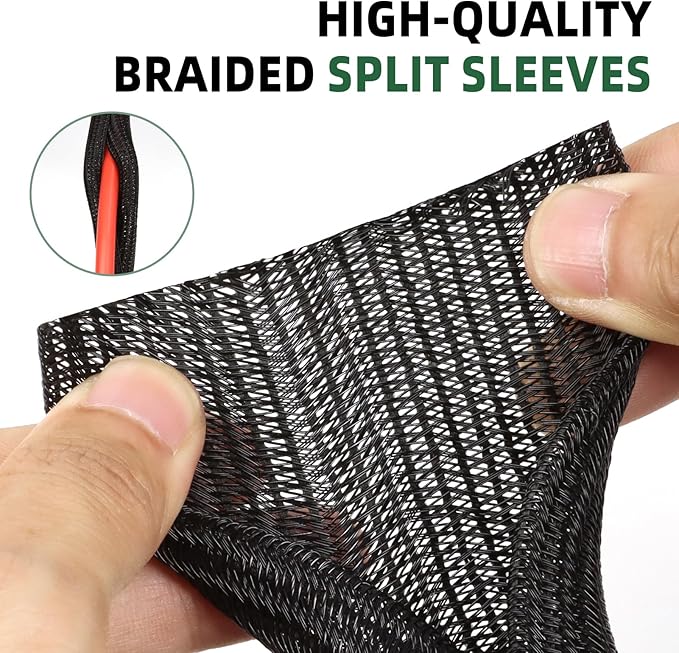 Split Wire Loom Tubing, Cable Protector Sleeve, Braided Cable Management — view 3