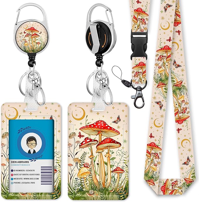 Giancomics Mushroom Lanyards for Id Badges, Cute ID Badge Holder