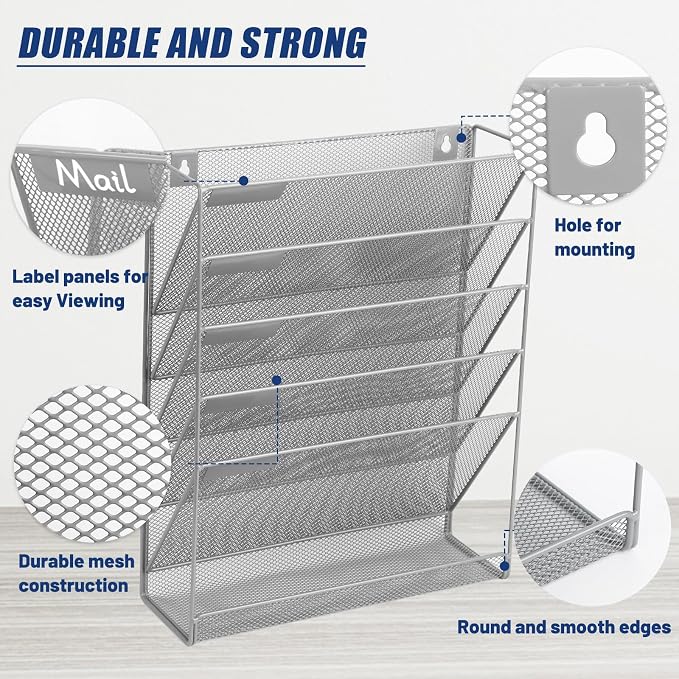 EASEPRES Desk File Organizer Mesh 6-Tier, Hanging Wall Mount Document — view 4