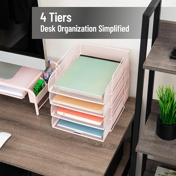 Mind Reader Stackable Paper Tray, Desktop Organizer, File Storage, Metal Mesh — view 2