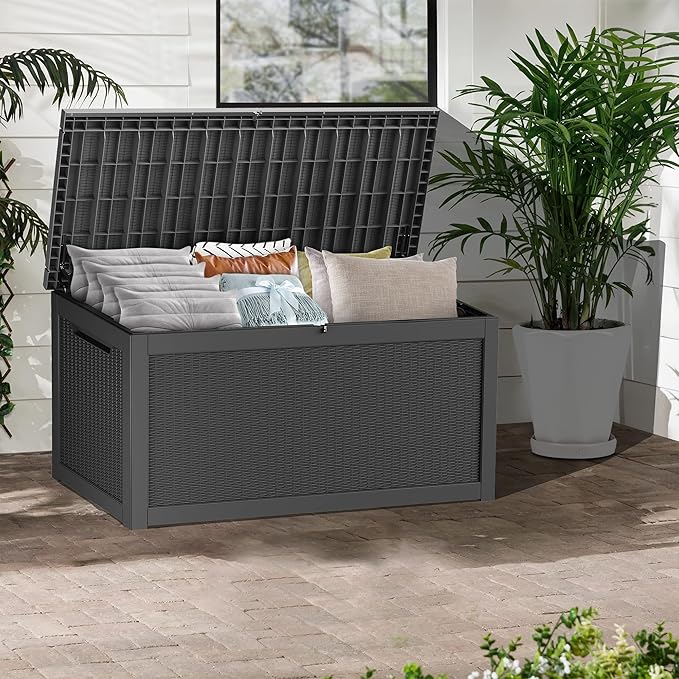 TARKARI 320 Gallon Lockable Resin Deck Box, Waterproof & UV-Resistant Outdoor — view 4