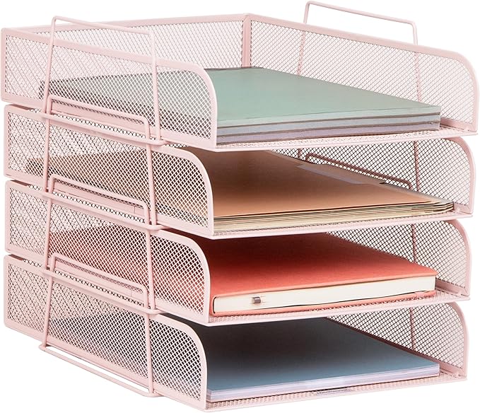 Mind Reader Stackable Paper Tray, Desktop Organizer, File Storage, Metal Mesh