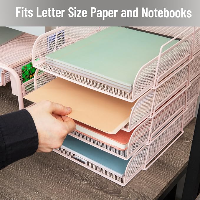 Mind Reader Stackable Paper Tray, Desktop Organizer, File Storage, Metal Mesh — view 6
