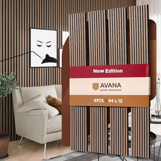 Avana Acoustic Wood Wall Panels – 94.4 x 12.6 Inch Smoke Walnut Acoustic Panels