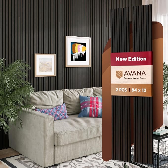 Avana Acoustic Wood Wall Panels – 94.4 X 12.6 Inch Smoke Oak Acoustic Panels 2